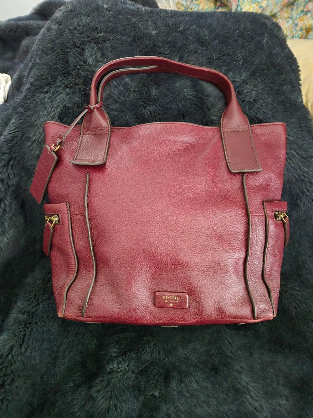 Fossil Emmerson Leather Tote Handbag Burgundy